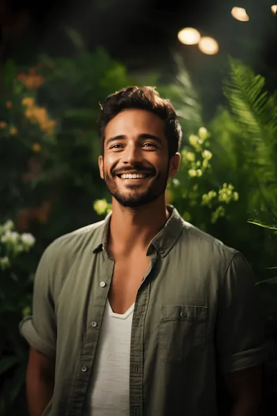 close up man smiling nature